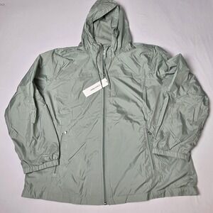 Calvin Klein Windbreaker Jacket Womens XXL Green Hooded Fleece Lined Full Zip